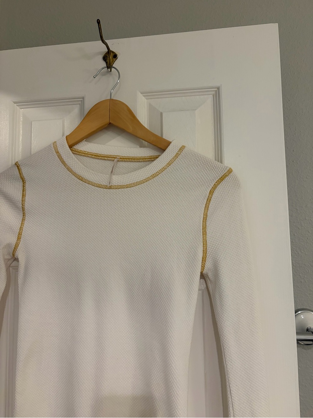 Free People Zip It Waffle Thermal Top White Gold Small - Picture 3 of 7